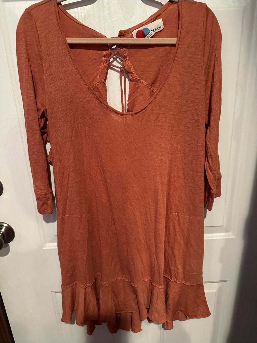 Backless Ruffle-Hem Dress in Rust Orange with Tie Detail